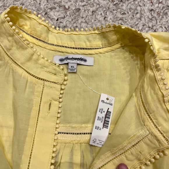 NWT Madewell Shirred Lace Trim Top Sz XL Yellow Preppy Casual Boho - Picture 7 of 7